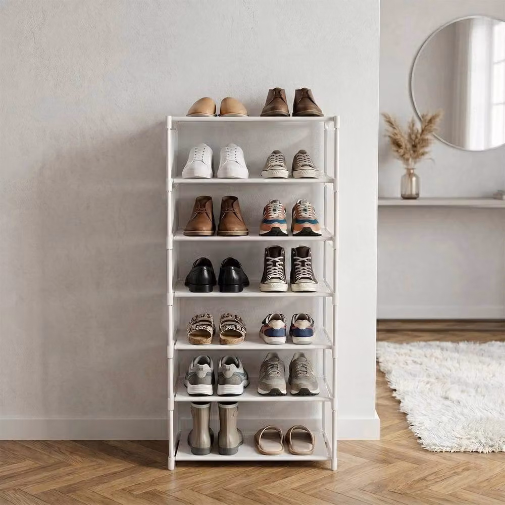 KORVIXA White 7-Tier Narrow Shoe Rack with Adjustable Shelves, W: 42.2 cm, D: 25.7 cm, H: 105.7 cm – 3