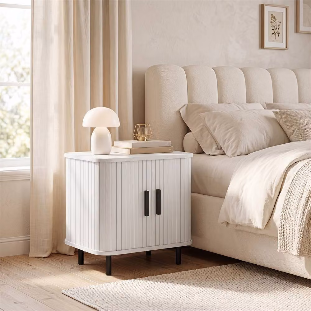 KORVIXA White Scandinavian Bedside Table with Sliding Doors W/D/H: 100 x 100 x 2 cm – 2
