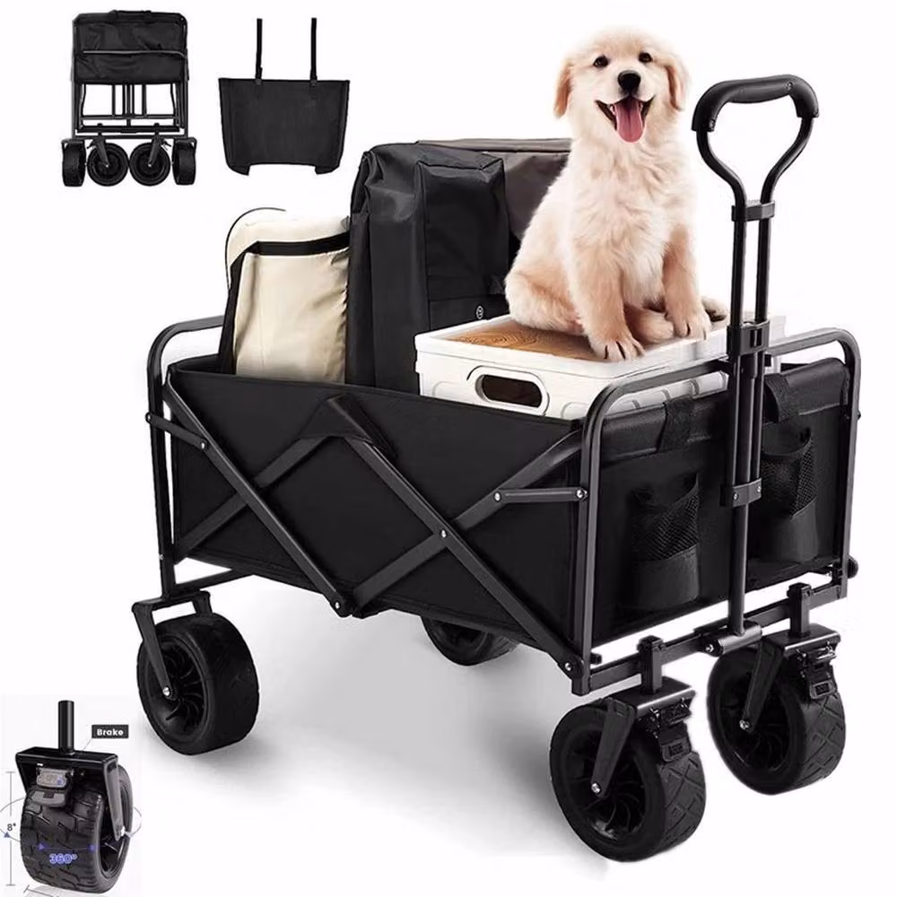NESTLUNE Heavy Duty Folding Festival Wagon Garden Trolley in Black – 3