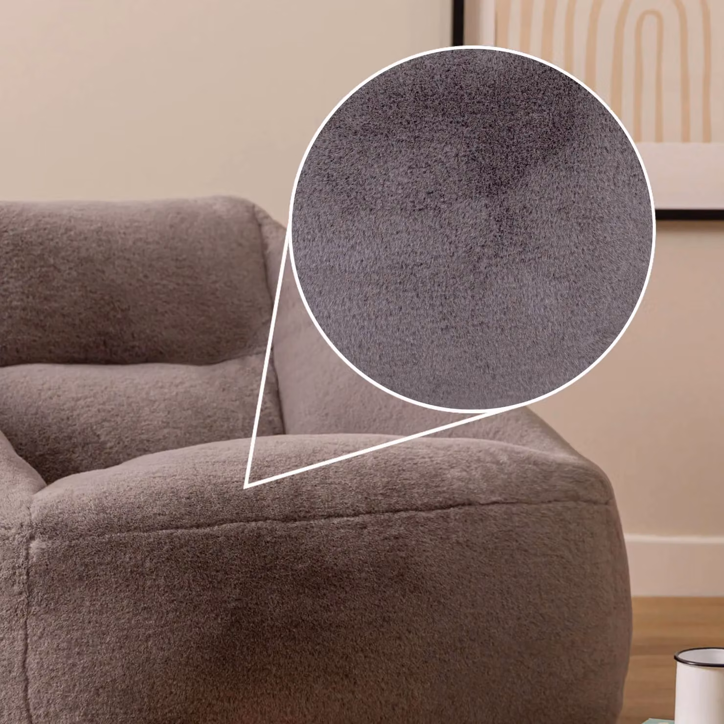 icon Natalia Faux Fur Bean Bag Armchair and Round Footstool Set, Grey – 3