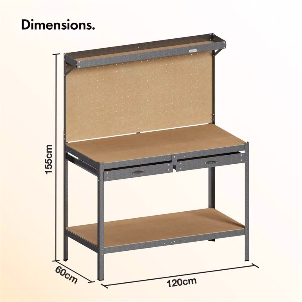 SPETLEK Heavy Duty Garage Workbench with Pegboard in Grey, 230kg Capacity, W/D/H: 100 x 52 x 155 cm – 2