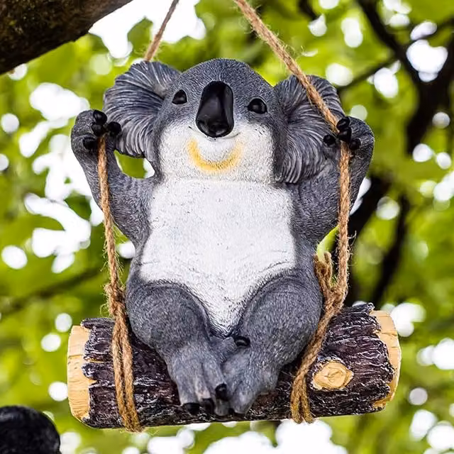 Garden Mile Hanging Swinging Koala on Log Decoration in Grey and White