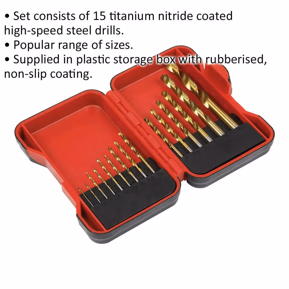Loops 15 Piece Gold Titanium Coated HSS Twist Drill Bit Set with Stainless Steel Storage Box – 2
