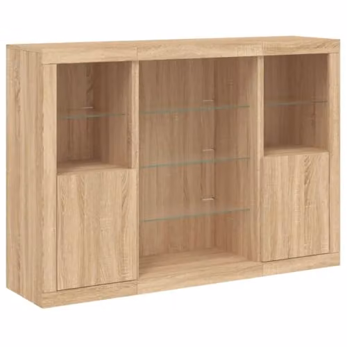 vidaXL Set of 3 Modern Sideboards with Integrated LED Lights in Sonoma Oak Brown Engineered Wood