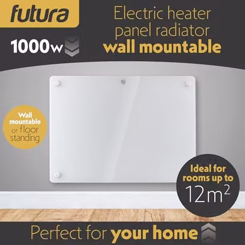 Futura 1000W White Glass Electric Convector Panel Heater, Wall Mounted or Freestanding – 2