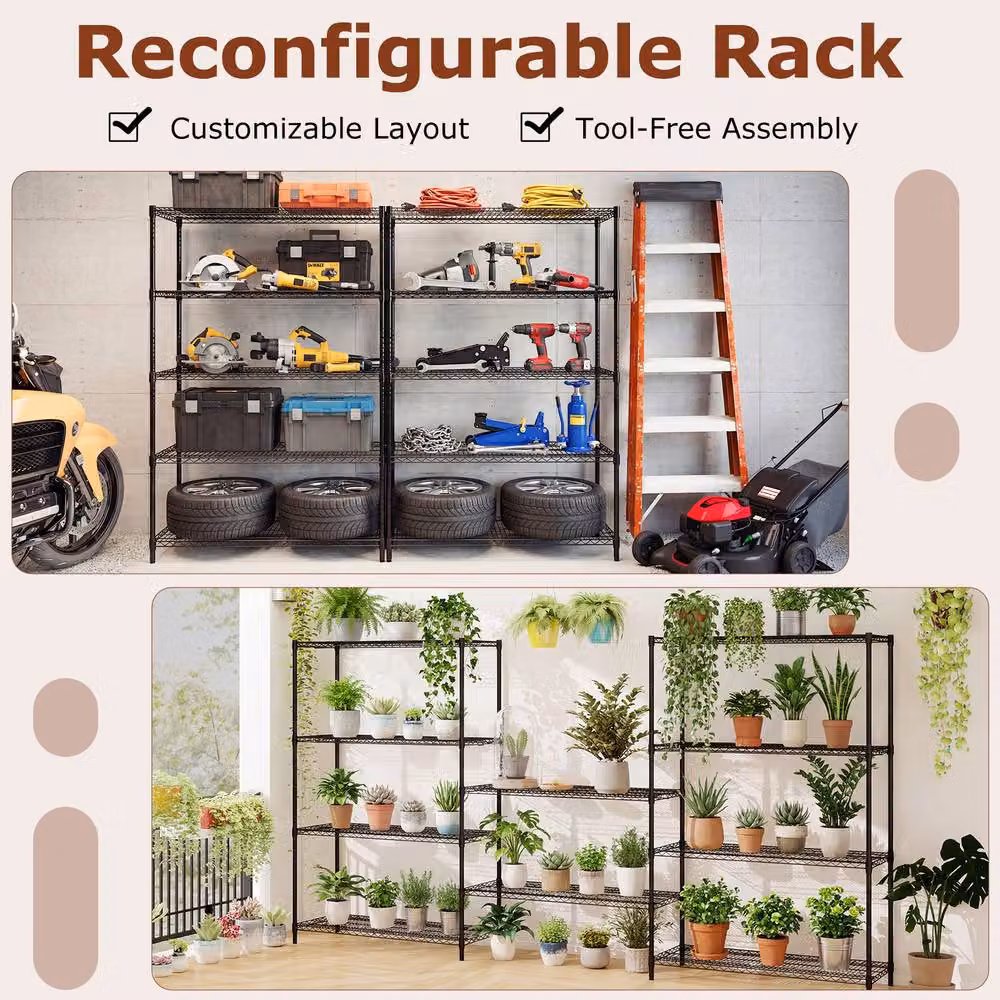Gymax 5-Tier Adjustable Metal Wire Shelving Unit in Black – 6