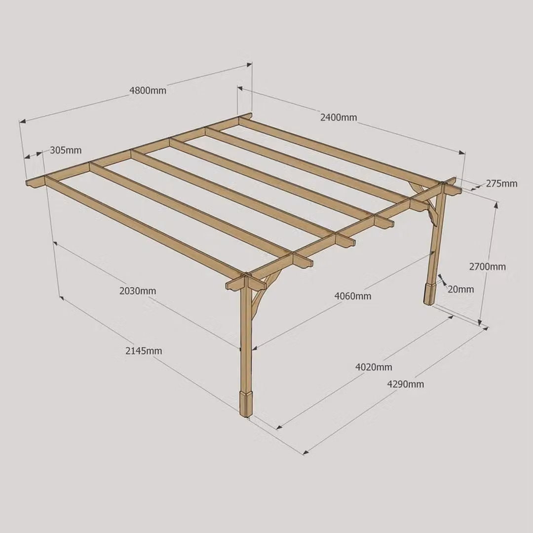 Rutland County Garden Furniture Ltd Wall Mounted Premium Lean-to Pergola in Brown and Green Wood, W: 480 cm, D: 240 cm, H: 270 cm – 5