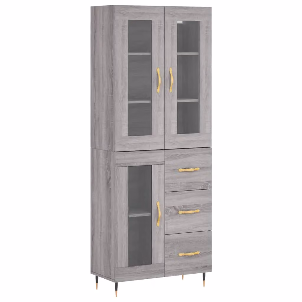 Berkfield Home Grey Sonoma Highboard with Glass Doors and Internal Shelves, W: 69.5 cm, D: 34 cm, H: 180 cm – 2