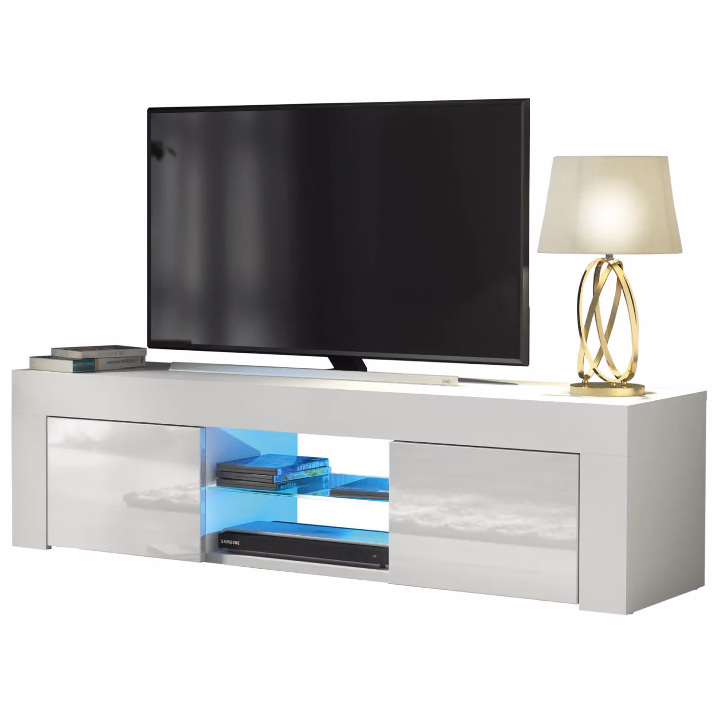 Creative Furniture Loom TV Unit in White with Glossy Doors, W: 130 cm, D: 35 cm, H: 35 cm – 5