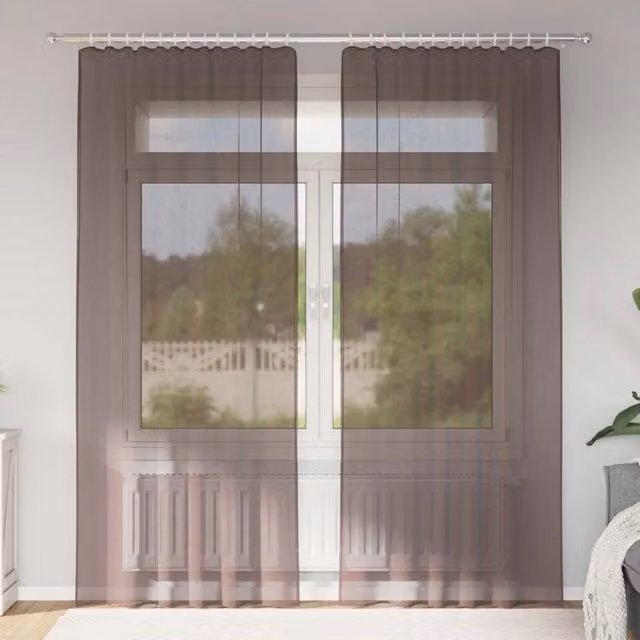 Berkfield Home Brown Voile Fabric Curtains with Rod Pockets, 2 Pack