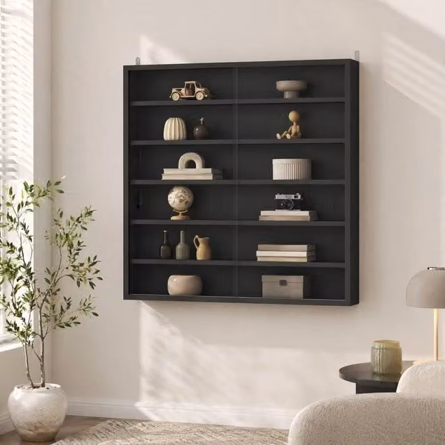 STILVORA Modern Wall Mounted Cabinet with Black Matt MDF and Glass Sliding Doors