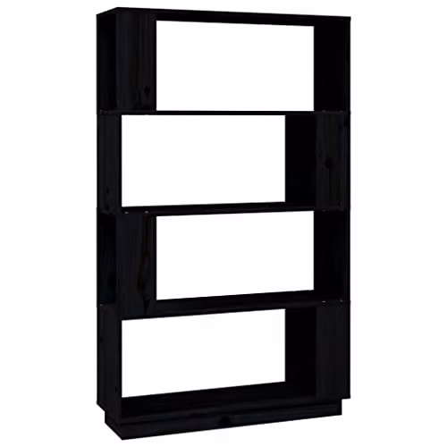 vidaXL Black Solid Wood Pine Book Cabinet and Room Divider, W/D/H: 80 x 25 x 132 cm – 1