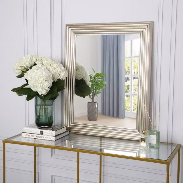 Home Garden Direct Ottawa Modern Rectangular Wall Mounted Accent Mirror in Silver, Width: 56 cm