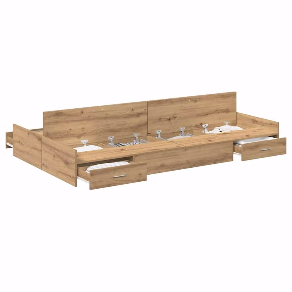 Berkfield Home Artisan Oak Storage Bed Frame with Drawer, Brown, W: 120 cm, L: 200 cm – 2