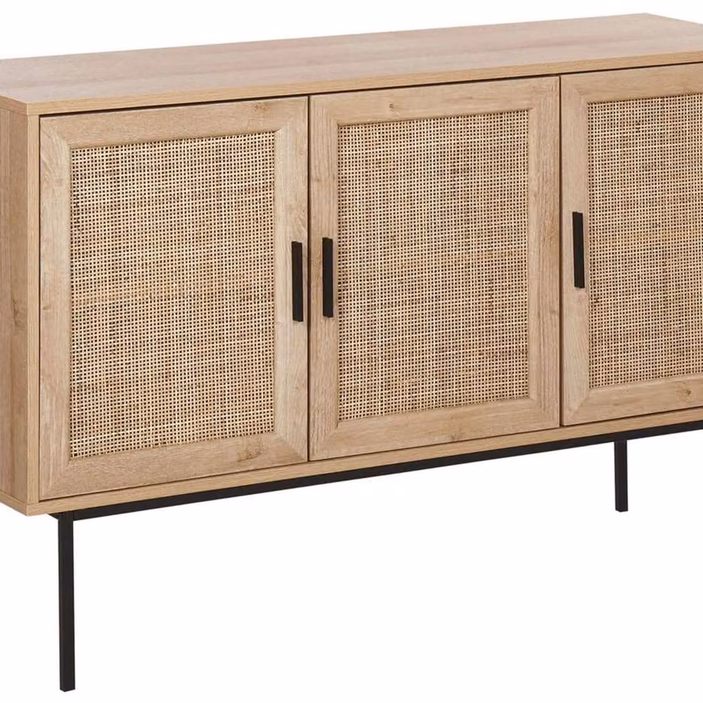 Wyld and Coco 3-Door Boho Sideboard with Natural Rattan Front in Brown and Black, W/H: 120 x 76 cm – 2