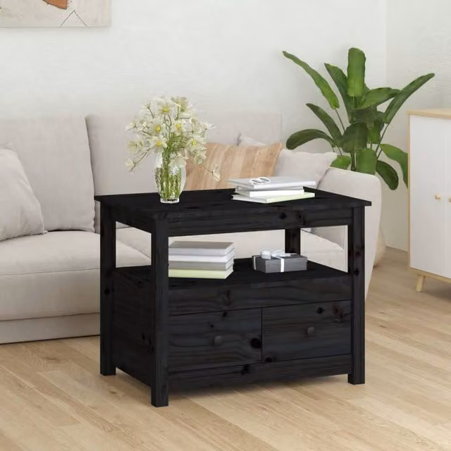 Berkfield Home Beautiful Black Solid Wood Pine Coffee Table W: 71 cm, D: 49 cm, H: 55 cm