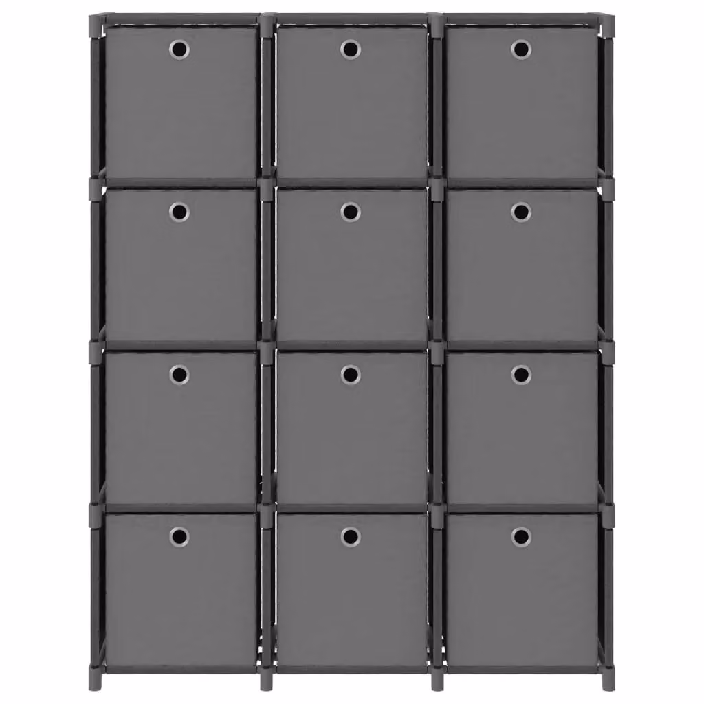 Berkfield Home 12-Cube Display Shelf with Boxes in Grey Fabric and Metal, W/D/H: 103 x 30 x 141 cm – 2