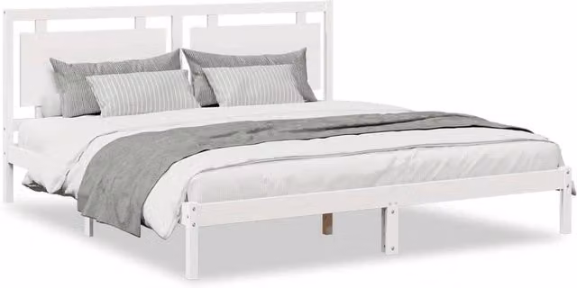 Berkfield Home Extra Long Solid Wood Bed Frame in White, 200 x 220 cm