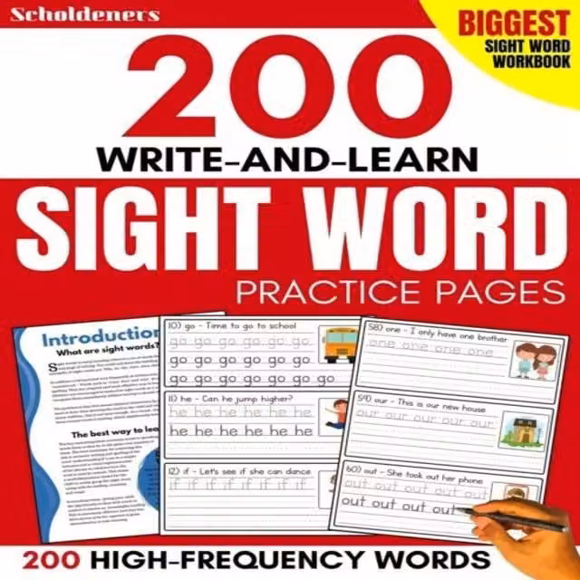 Scholdeners Write-and-Learn Sight Word Practice Pages for Children featuring 200 Top Words in Multicolour