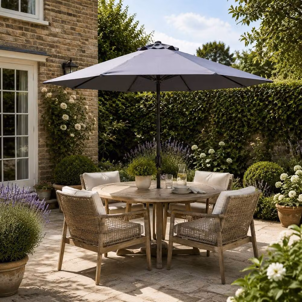 MIMO Garden Classic Parasol Sun Umbrella with Hand Crank in Grey, H 250 cm x W 294 cm – 5