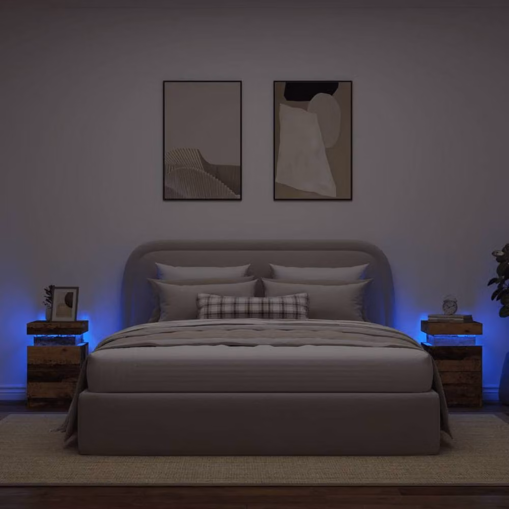 Berkfield Home Set of 2 Bedside Cabinets with Integrated LED Lighting in Old Wood Brown, W/D/H: 35 x 39 x 55 cm – 2