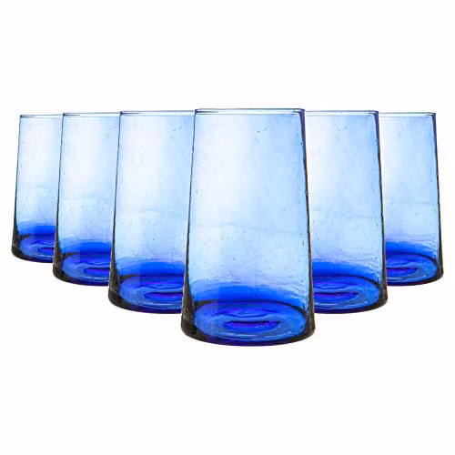 Nicola Spring Merzouga Blue Glass Tumbler Highball Glasses, 320ml, Pack of 6 – 1