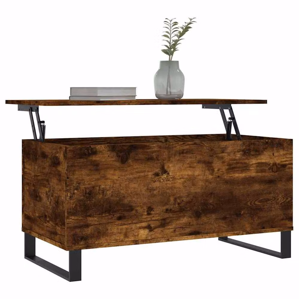 Berkfield Home Modern Rectangular Coffee Table in Smoked Oak Brown with Lift Mechanism, W/D/H: 90 x 44.5 x 45 cm – 3