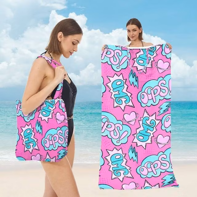 Quipulse Style 1 2-in-1 Microfibre Beach Towel and Shoulder Bag in Pink Multicolour