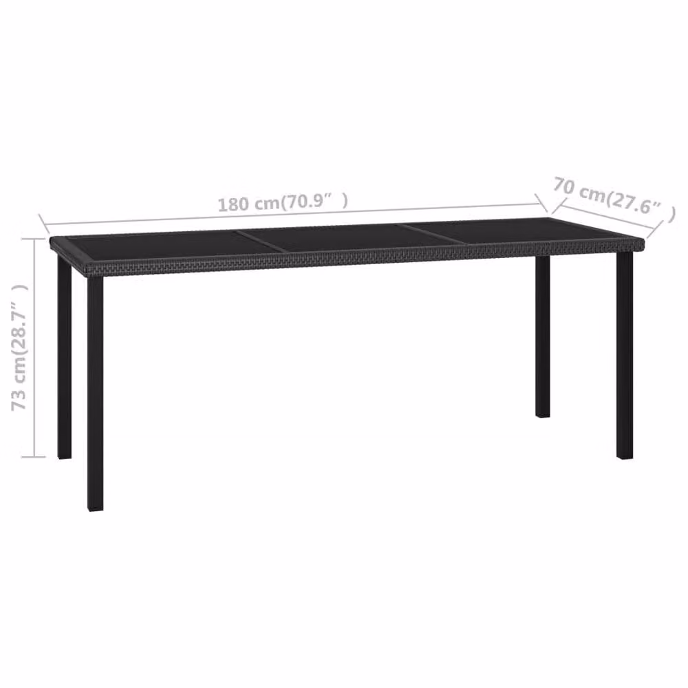 Berkfield Home Rectangular Garden Dining Table in Black Poly Rattan and Glass, W/D/H: 180 x 70 x 73 cm – 3