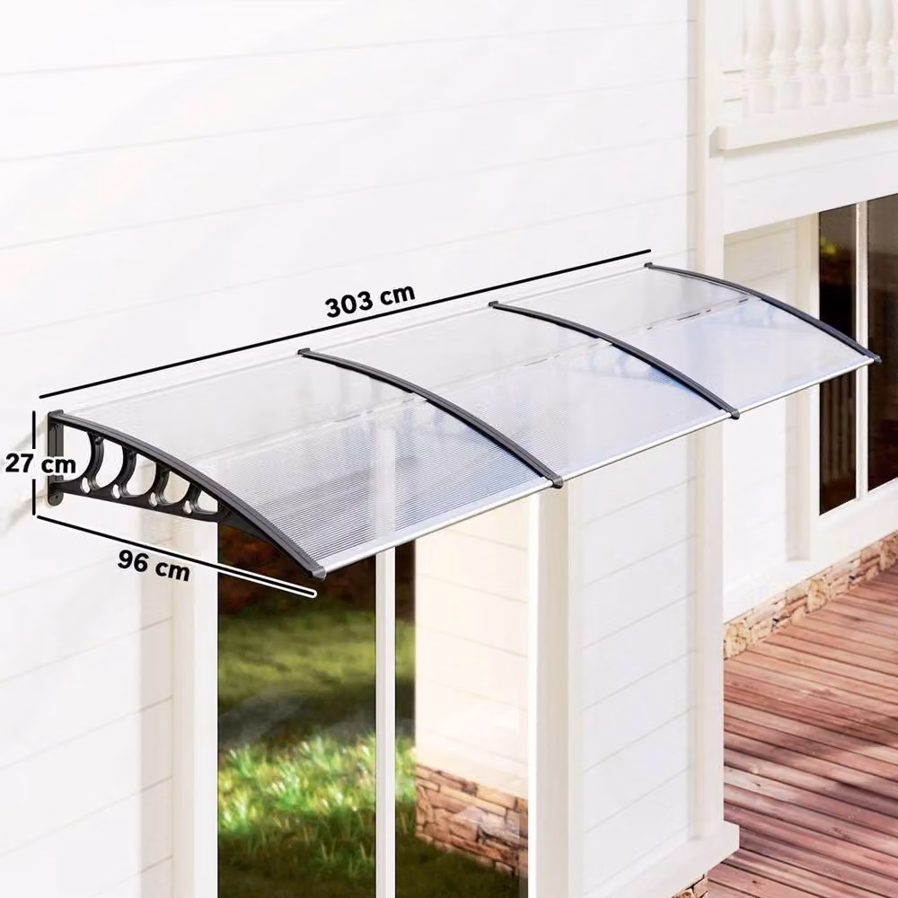VOGREX Clear Polycarbonate and Aluminium Outdoor Door Canopy Awning and Rain Shelter – 2