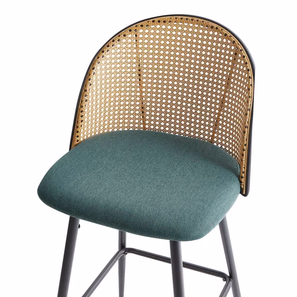 Wyld Haus Set of 2 Coco Bar Chairs in Green Fabric with Black Lacquered Metal Frames – 3