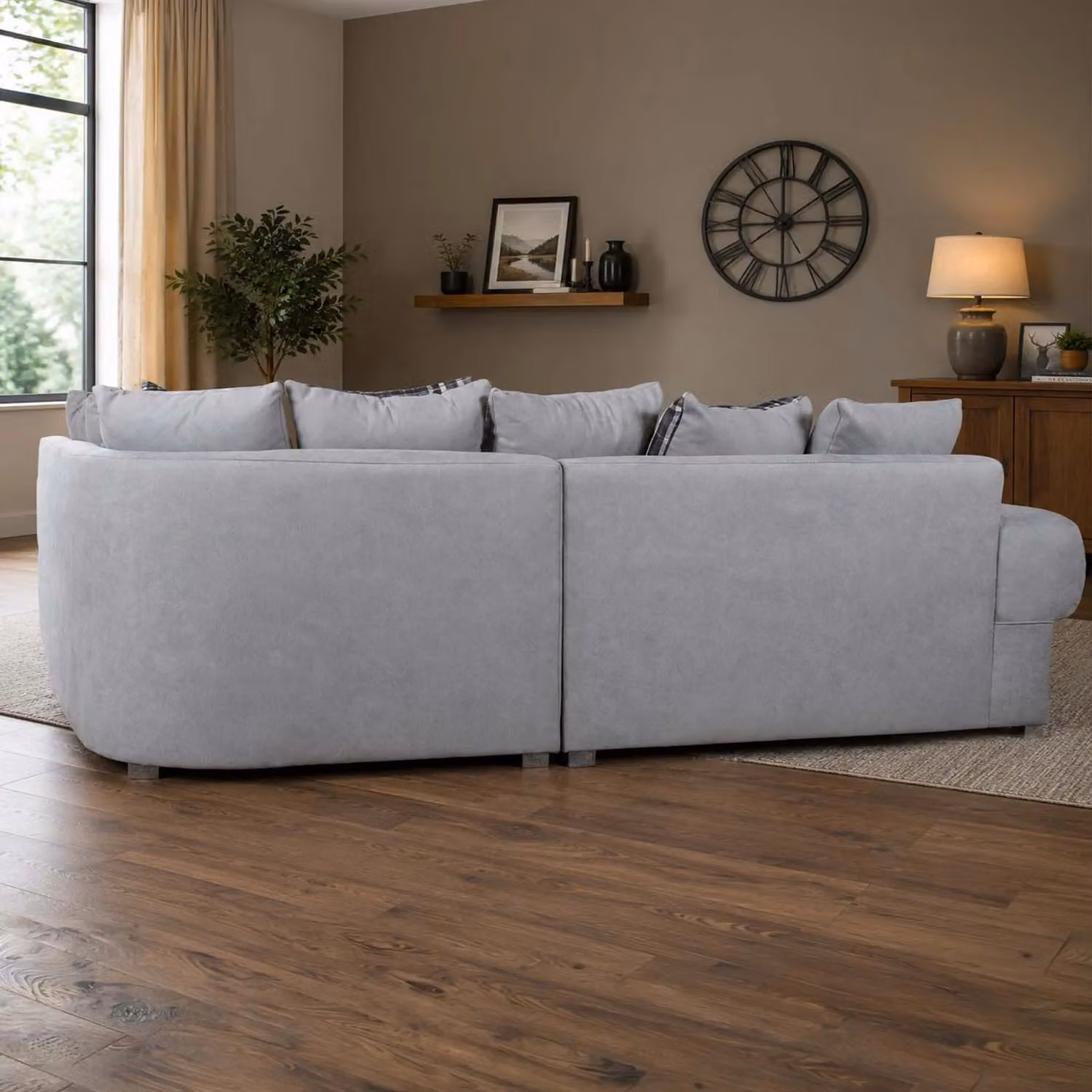 Furnishings For Less UK Milan 4 Seater L Shaped Corner Sofa, Grey, Left Hand Facing, Chesterfield Style with Scatter Cushions – 3