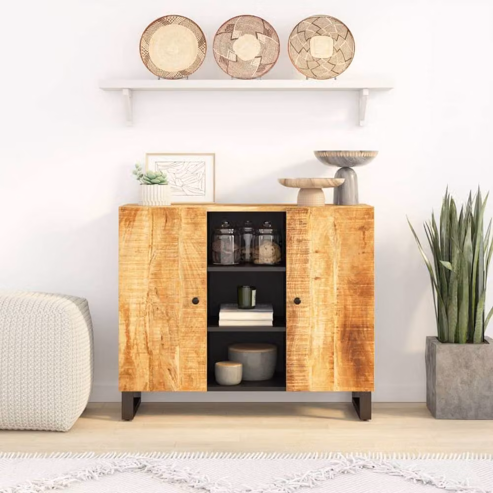 Berkfield Home Industrial Mango Wood Sideboard with 2 Doors, Brown, W/D/H: 90 x 33 x 75 cm – 2