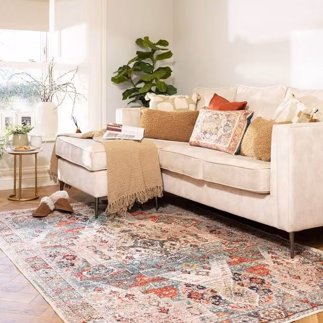 Kukoon Terracotta Multicolour Machine Woven Washable Everyday Rug, W: 200 cm, D: 290 cm