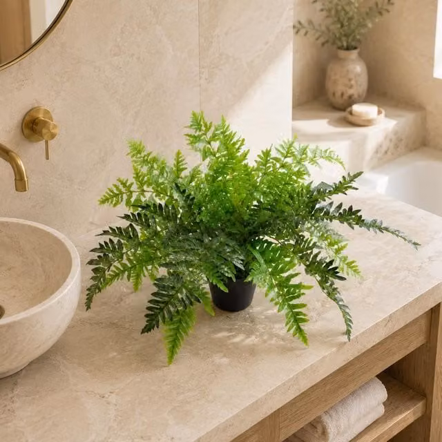 Leaf Design Realistic Artificial Potted Fern Plant in Green, Height: 50 cm