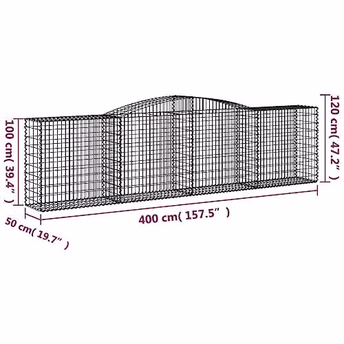 vidaXL 2x Arched Gabion Baskets Galvanised Steel Mesh Wire Stone Cage for Outdoor Garden Retaining Walls and Planters W/D/H: 400 x 50 x 100/120 cm – 2
