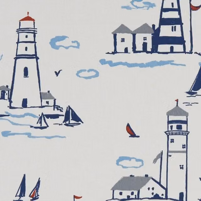 Clarke & Clarke Lowestoft Nautical Graphic Cotton Fabric in Red, White and Blue