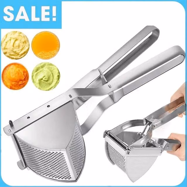 FLAVORA Stainless Steel Potato Ricer and Vegetable Masher in Silver