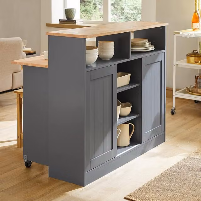 SoBuy Modern Grey Wood Kitchen Storage Island with Matt Finish