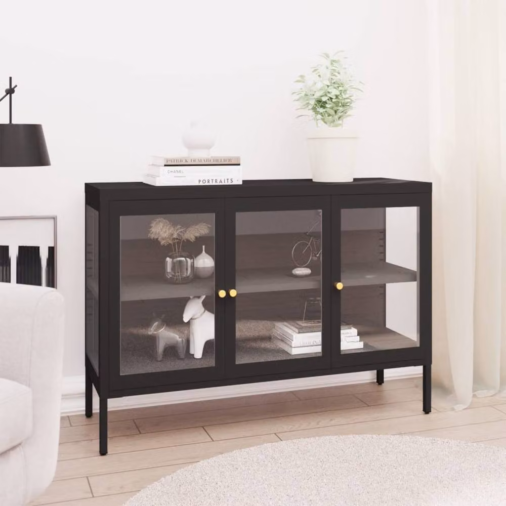 Berkfield Home Modern Black Sideboard in Steel and Glass, W/D/H: 105 x 35 x 70 cm – 2