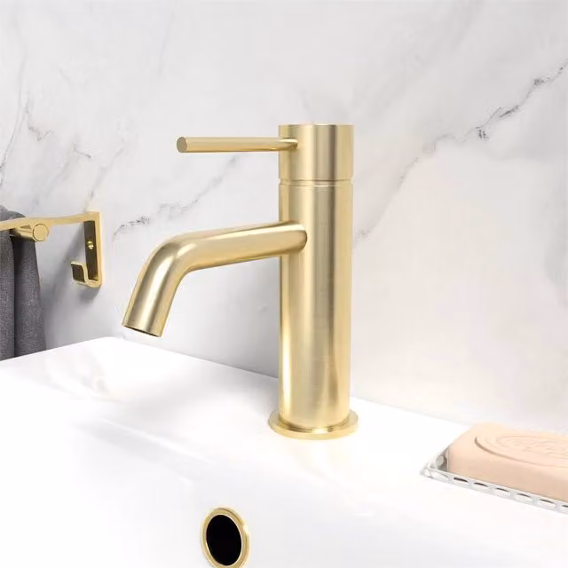 SPETLEK Brushed Brass Single Lever Basin Mixer Tap with Pop-up Waste in Gold
