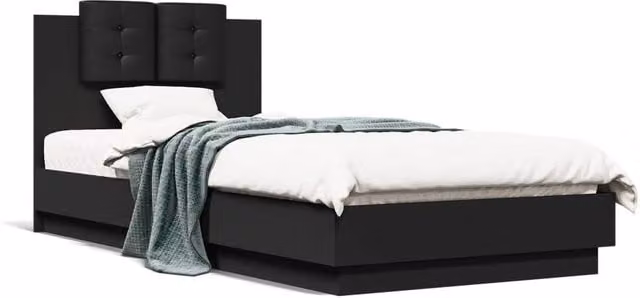 Berkfield Home Modern Upholstered Bed Frame in Black, W/D/H: 100 x 200 cm