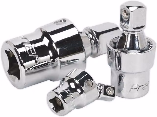 Loops 3 Pack Male to Female Socket Joint Adapter Size Converters with Angle Square Drive in Silver and Multicolour Chrome Vanadium Steel