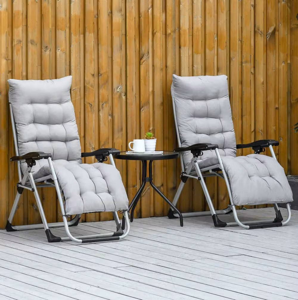 STILVORA 2-Piece Reclining Sun Lounger Set with Grey UV-Resistant Polyester Cushions and Metal Frame – 2