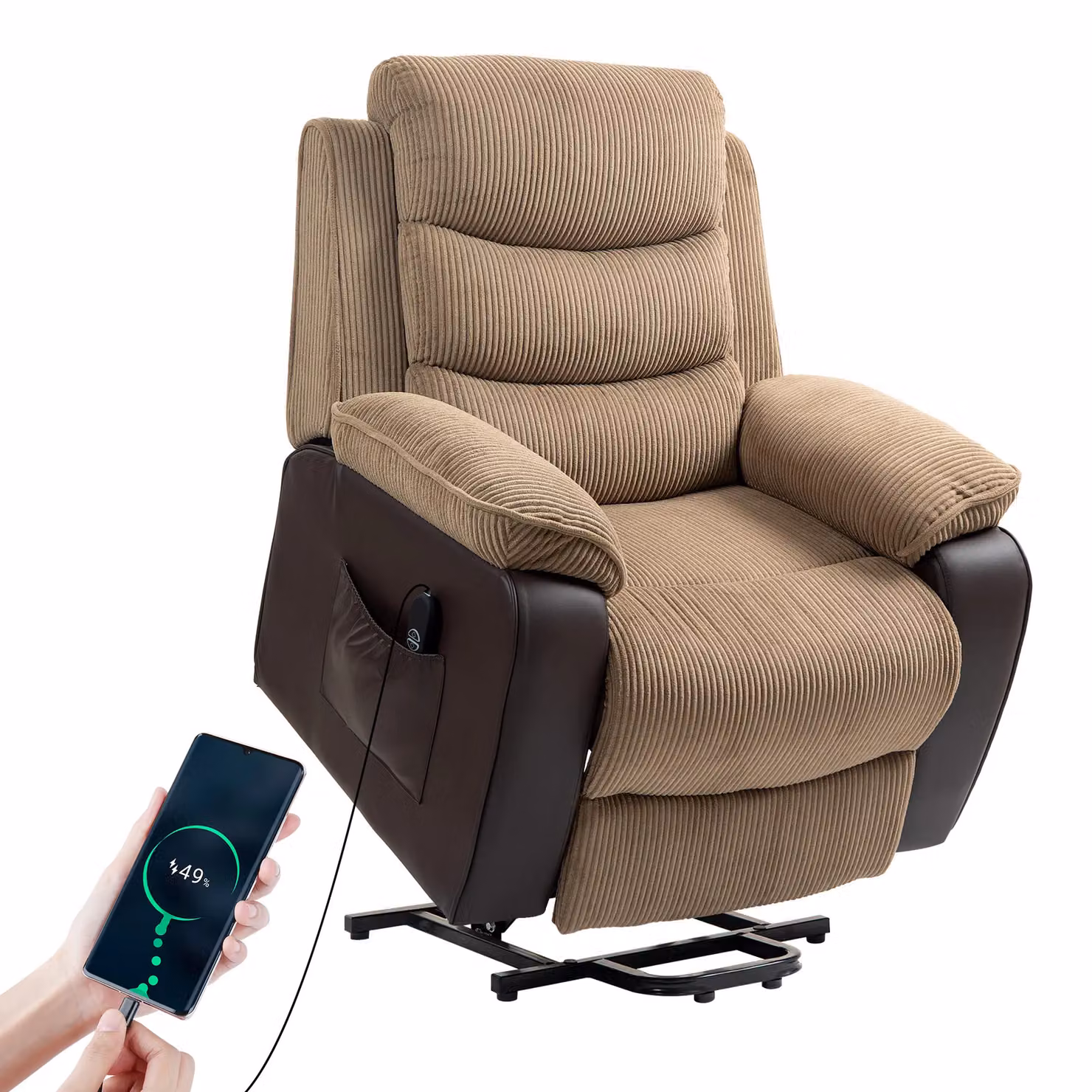HOMCOM Brown Corduroy Power Lift Recliner Chair with Remote Control – 2