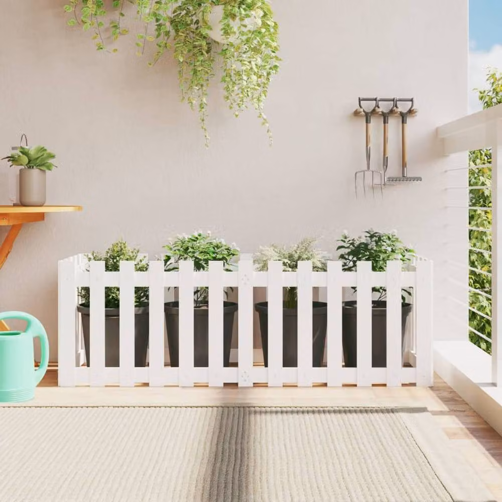 Berkfield Home Garden White Wooden Raised Bed with Fence Design, W/D/H: 150 x 50 x 50 cm – 2