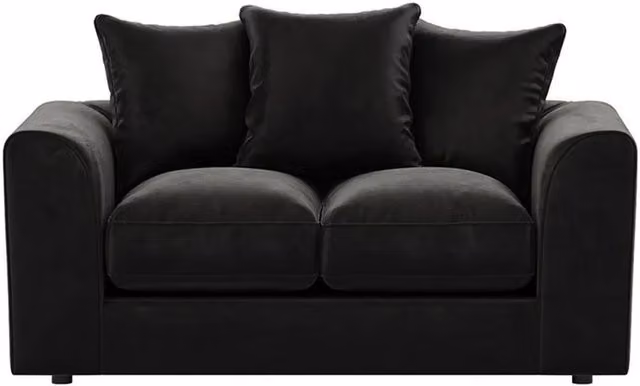 Furnishings For Less UK Brooklyn 2 Seater Sofa in Black Plush Velvet Fabric with Scatter Cushions – 1