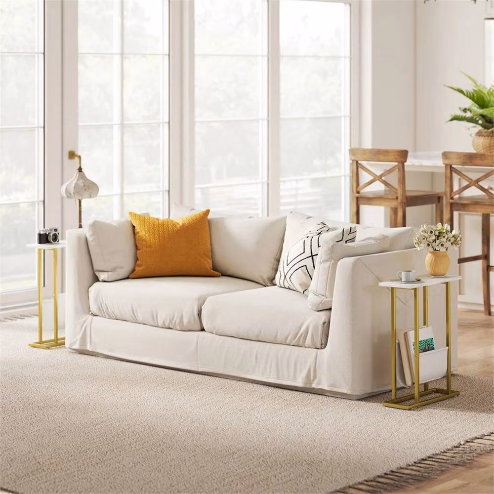 EONLION Modern Narrow Side Table with Magazine Holder in Gold and White Marble – 3
