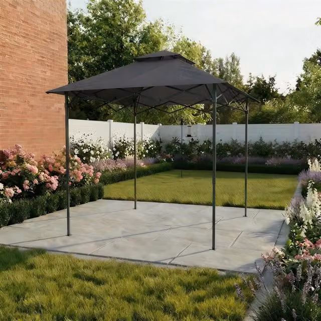 Home Source Verano Black Steel Folding Gazebo with Water Resistant Polyester Canopy