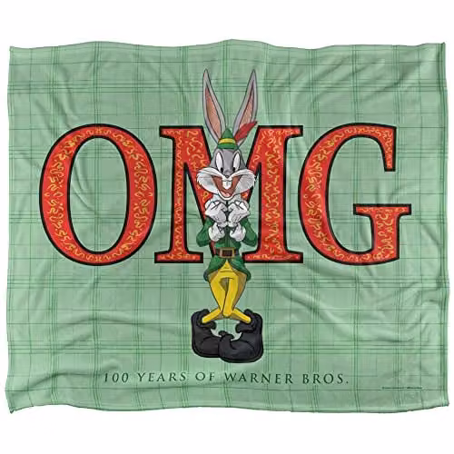 WB 100 Bugs Bunny Elf Omg Silky Touch Super Soft White Fleece Throw Blanket W: 152 cm, D: 127 cm